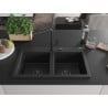 Mexen Hektor fregadero de granito de 2 compartimentos 800 x 480 mm, negro/metálico plateado, sifón negro - 6521802000-73-B