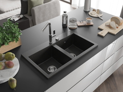 Mexen Hektor granitni sudoper s 2 komore 800 x 480 mm, crni/zlatni metalik, sifon krom - 6521802000-75