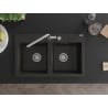 Mexen Hektor Granitspüle 2-Kammer 800 x 480 mm, schwarz/gold metallic, Chrom-Siphon - 6521802000-75