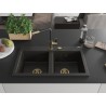 Mexen Hektor granīta virtuves izlietne, divkameru, 800 x 480 mm, melna/zelta metālika, zelta sifons - 6521802000-75-G
