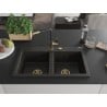 Mexen Hektor zlewozmywak granitowy 2-komorowy 800 x 480 mm, czarny/złoty metalik, syfon złoty - 6521802000-75-G