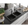 Mexen Hektor graniidist 2-kauseline köögivalamu 800 x 480 mm, must/kuldmetallik, must sifoon - 6521802000-75-B