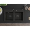 Mexen Hektor Granitspüle 2-Kammer 800 x 480 mm, schwarz/gold metallic, schwarzer Siphon - 6521802000-75-B