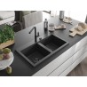 Mexen Hektor graniidist köögivalamu, 2-kambriline 800 x 480 mm, must täpiline, must sifoon - 6521802000-76-B