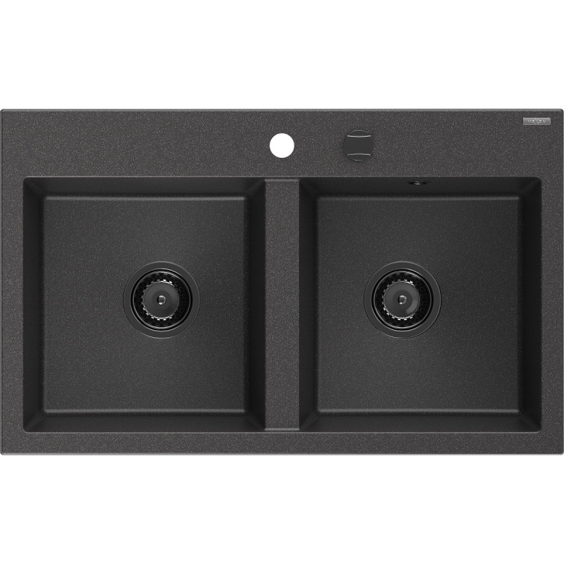 Mexen Hektor graniidist köögivalamu, 2-kambriline 800 x 480 mm, must täpiline, must sifoon - 6521802000-76-B