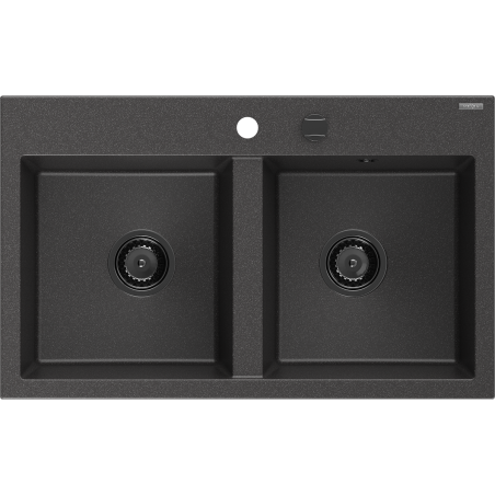 Mexen Hektor lava-loiça de granito de 2 cubas 800 x 480 mm, preto salpicado, sifão preto - 6521802000-76-B