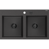 Mexen Hektor granieten spoelbak met 2 kamers 800 x 480 mm, zwart gespikkeld, zwarte sifon - 6521802000-76-B