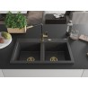 Mexen Hektor zlewozmywak granitowy 2-komorowy 800 x 480 mm, czarny nakrapiany, syfon złoty - 6521802000-76-G