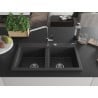 Mexen Hektor fregadero de granito de 2 compartimentos 800 x 480 mm, negro moteado, sifón cromado - 6521802000-76