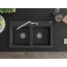 Mexen Hektor Granitspüle 2-beckig 800 x 480 mm, schwarz gesprenkelt, Siphon Chrom - 6521802000-76