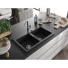 Mexen Hektor fregadero de granito de 2 senos 800 x 480 mm, negro, sifón cromo - 6521802000-77