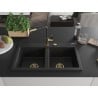 Mexen Hektor évier en granit 2 bacs 800 x 480 mm, noir, siphon doré - 6521802000-77-G
