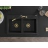 Mexen Hektor évier en granit 2 bacs 800 x 480 mm, noir, siphon doré - 6521802000-77-G