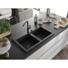Mexen Hektor évier en granit 2 bacs 800 x 480 mm, noir, siphon noir - 6521802000-77-B