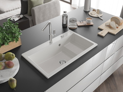 Mexen Omar Granitspüle 1,5 Becken 800 x 480 mm, weiß, Syphon Chrom - 6520801005-20