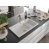 Mexen Omar évier en granit 1 cuve 800 x 480 mm, blanc, siphon doré - 6520801005-20-G
