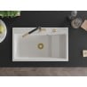 Mexen Omar Granitspüle 1-Becken 800 x 480 mm, weiß, goldener Siphon - 6520801005-20-G