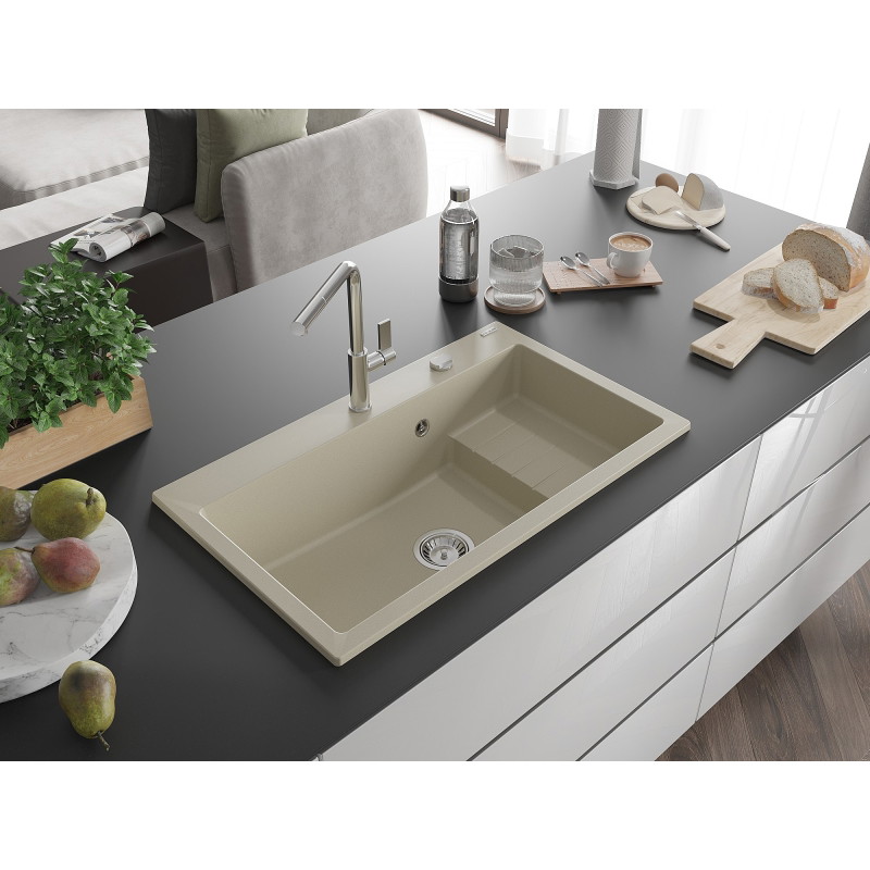 Mexen Omar évier en granit à 1 bac 800 x 480 mm, beige, siphon chromé - 6520801005-69