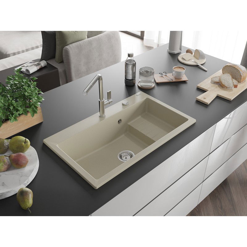 Mexen Omar lavello in granito 1-vasca 800 x 480 mm, beige, sifone cromato - 6520801005-69
