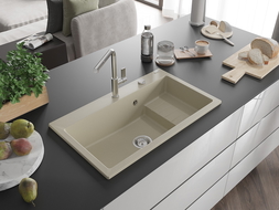 Mexen Omar granieten spoelbak 1-komor 800 x 480 mm, beige, chroom sifon - 6520801005-69