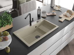 Mexen Omar Granitspüle 1-beckig 800 x 480 mm, beige, schwarzer Siphon - 6520801005-69-B