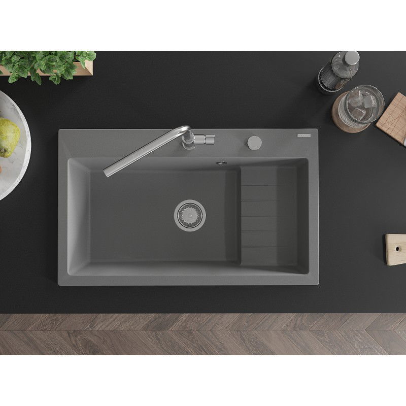 Mexen Omar Granitspüle 1-Kammer 800 x 480 mm, grau, Siphon Chrom - 6520801005-71