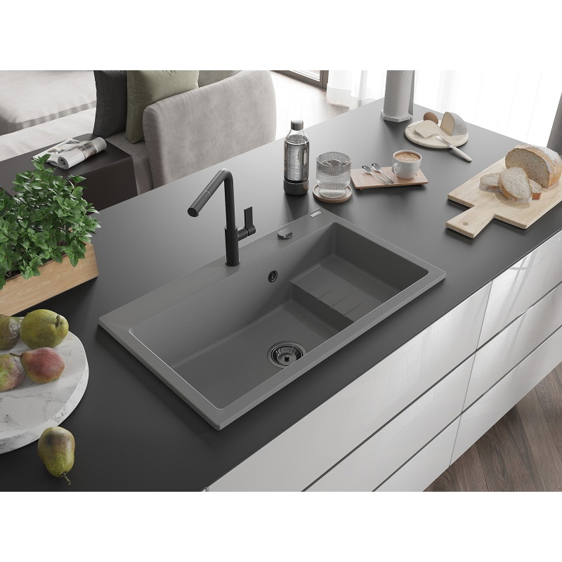 Mexen Omar 1-kambriline graniitvalamu 800 x 480 mm, hall, must sifoon - 6520801005-71-B
