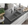 Mexen Omar 1-bowl granite sink 800 x 480 mm, grey, black siphon - 6520801005-71-B