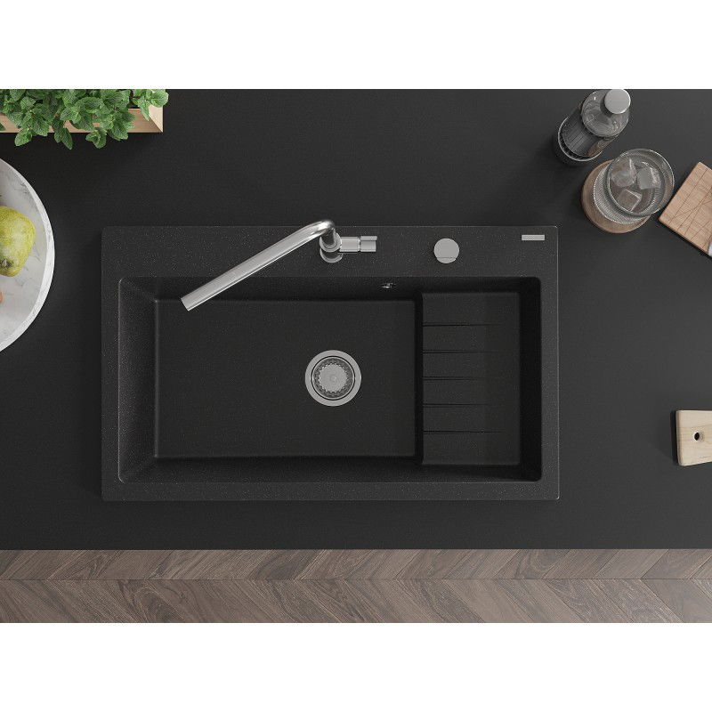 Mexen Omar νεροχύτης γρανίτης 1-θαλάμου 800 x 480 mm, μαύρο/ασημί μεταλλικό,