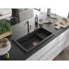 Mexen Omar Granitspüle 1-Becken 800 x 480 mm, schwarz/silber metallic, Siphon gold - 6520801005-73-G