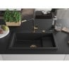 Mexen Omar Granitspüle 1-Becken 800 x 480 mm, schwarz/silber metallic, Siphon gold - 6520801005-73-G