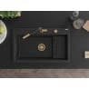 Mexen Omar granite sink, 1-bowl 800 x 480 mm, black/silver metallic, gold siphon - 6520801005-73-G