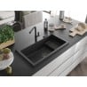 Mexen Omar granitni sudoper s jednom komorom 800 x 480 mm, crni/srebrni metalik, crni sifon - 6520801005-73-B