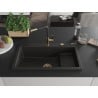 Mexen Omar Granitspüle 1-becken 800 x 480 mm, schwarz/gold metallic, goldener Siphon - 6520801005-75-G