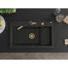 Mexen Omar Granitspüle 1-becken 800 x 480 mm, schwarz/gold metallic, goldener Siphon - 6520801005-75-G