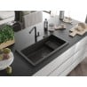 Mexen Omar Granitspüle 1-Becken 800 x 480 mm, Schwarz/Gold Metallic, Schwarzer Siphon - 6520801005-75-B