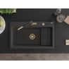 Mexen Omar Granitspüle 1-Becken 800 x 480 mm, schwarz gesprenkelt, goldener Siphon - 6520801005-76-G