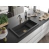 Mexen Omar Granitspüle 1-Becken 800 x 480 mm, schwarz gesprenkelt, goldener Siphon - 6520801005-76-G