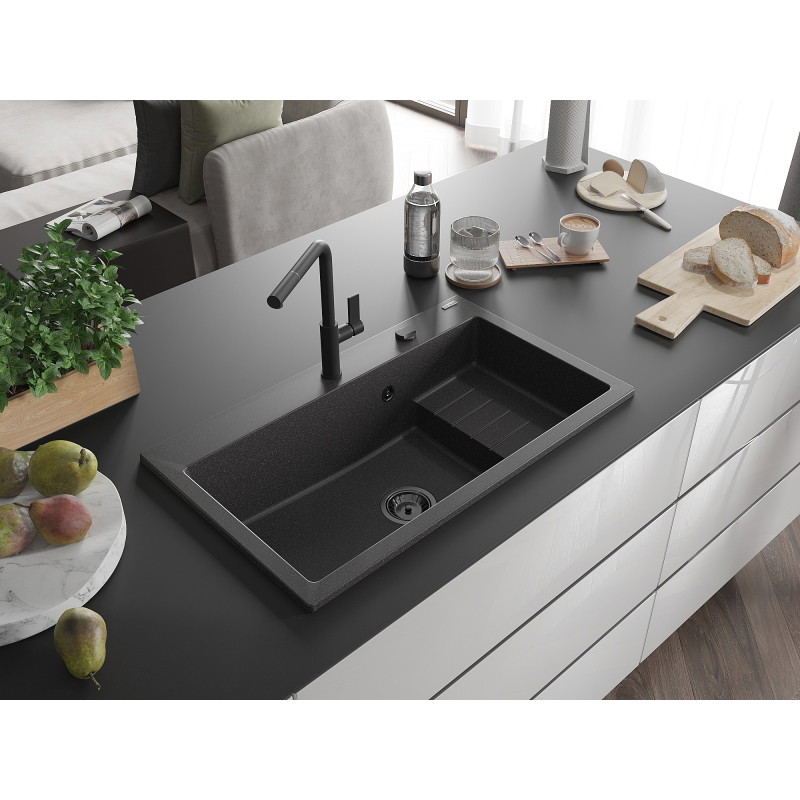 Mexen Omar graniitvalamu 1-kambriline 800 x 480 mm, must tähniline, must sifoon - 6520801005-76-B