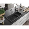 Mexen Omar granitni sudoper s 1 komorom 800 x 480 mm, crna prskana, crni sifon - 6520801005-76-B