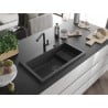 Mexen Omar Granitspüle 1-beckig 800 x 480 mm, schwarz gefleckt, schwarzer Siphon - 6520801005-76-B