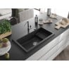 Mexen Omar fregadero de granito de 1 cubeta 800 x 480 mm, negro, sifón cromado - 6520801005-77
