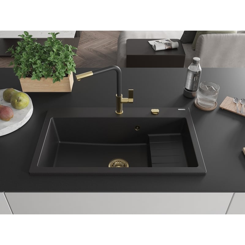 Mexen Omar graniidist köögivalamu, 1-kauss, 800 x 480 mm, must, kuldne sifoon - 6520801005-77-G