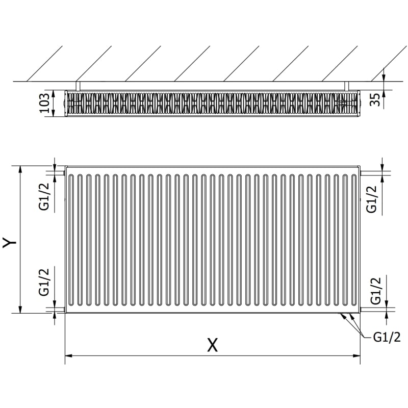 Mexen CV22 plaadiradiaator 900 x 1000 mm, alumine ühendus, 2285 W, must - W622-090-100-70