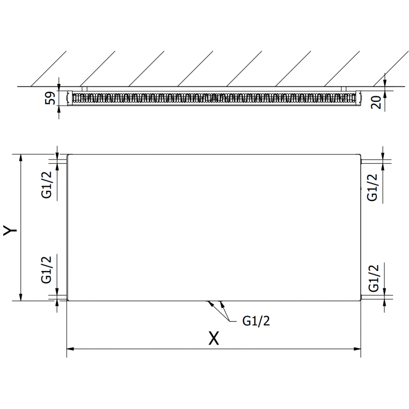 Mexen CCF11 Flat ploščati radiator 500 x 1300 mm, sredinski spodnji priklop, 887 W, bel - W6C11F-050-130-00