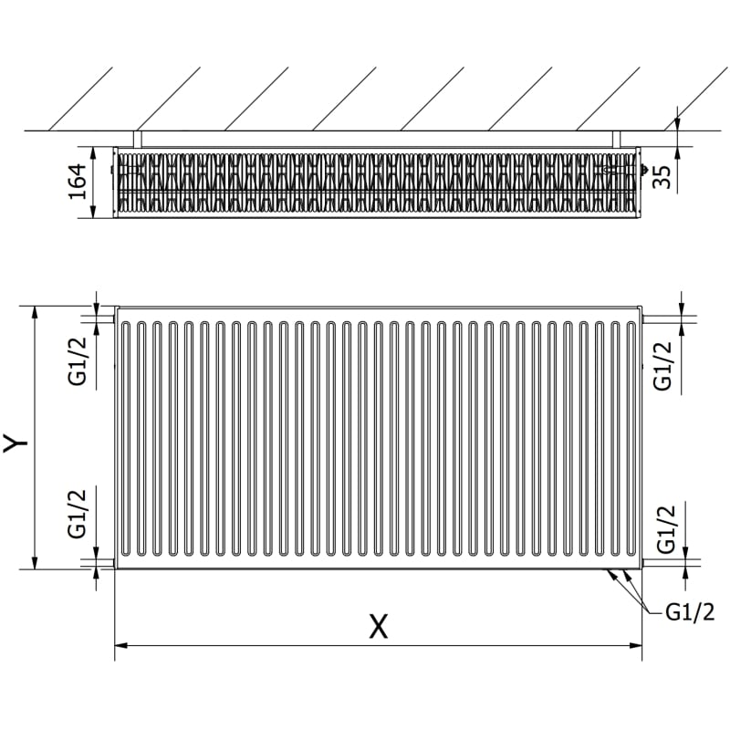 Mexen CV33 plaatradiaator 500 x 500 mm, alumine ühendus, 1011 W, must - W633-050-050-70