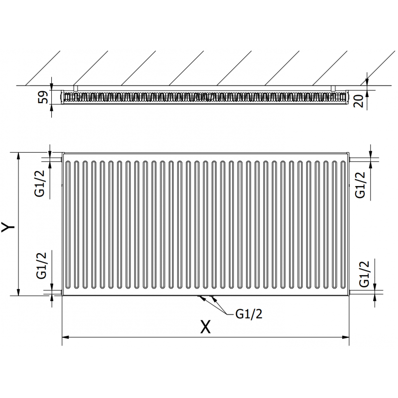 Mexen CC11 radiateur à plaques 300 x 1200 mm, raccordement inférieur central, 587 W, anthracite - W6C11-030-120-66