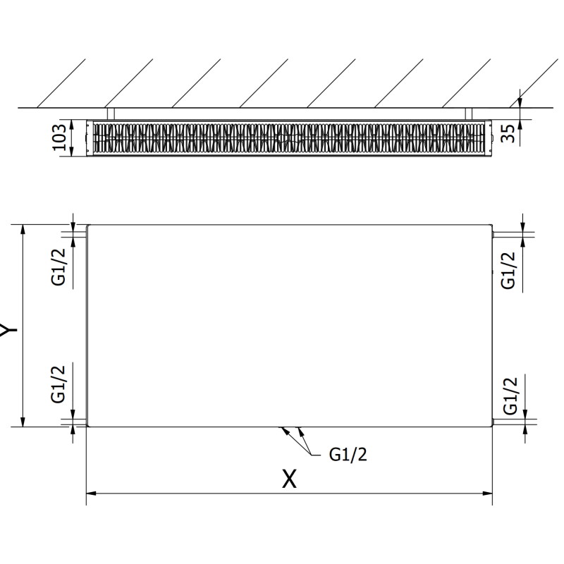 Mexen CCF22 Flat radiador plano 300 x 1800 mm, conexión inferior central, 1621 W, blanco - W6C22F-030-180-00