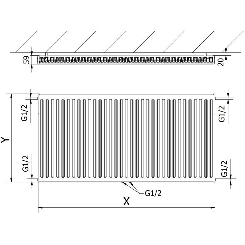 Mexen CC11 paneelradiaator 500 x 2800 mm, keskne alumine ühendus, 2230 W, antratsiit - W6C11-050-280-66