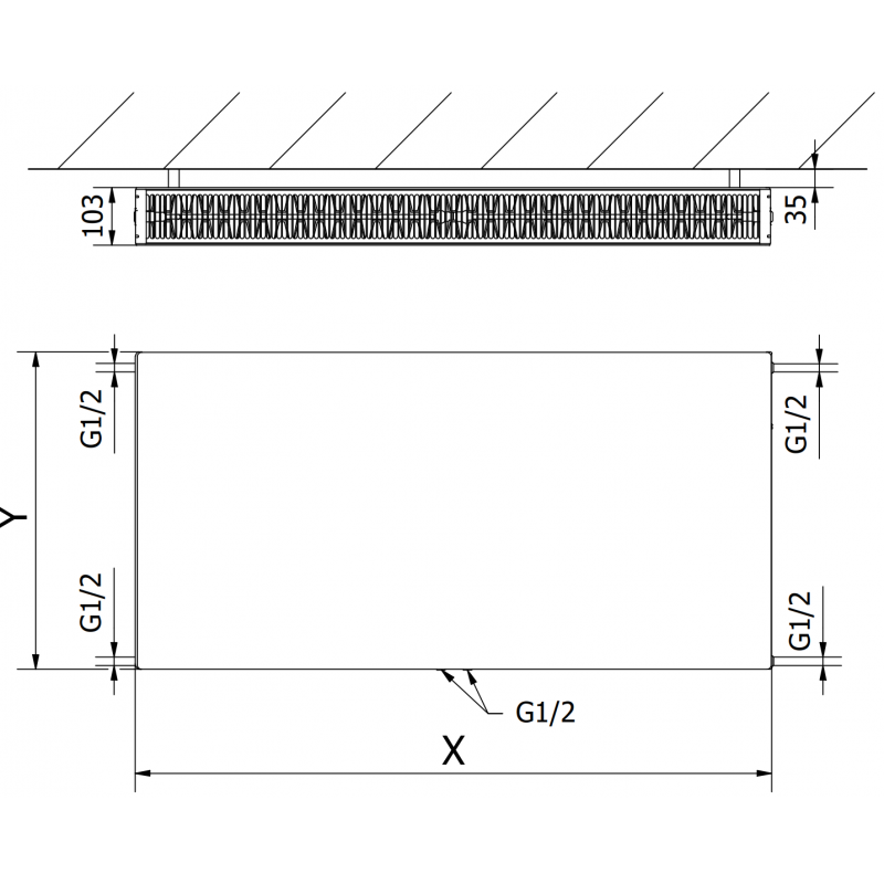 Mexen CCF22 Radiador plano 900 x 700 mm, ligação inferior central, 1540 W, branco - W6C22F-090-070-00